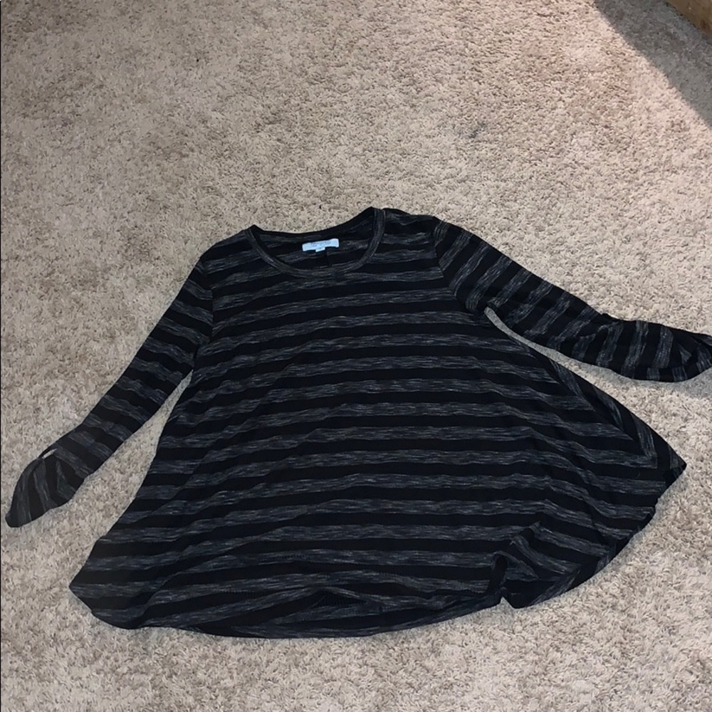 grey and black striped flared shirt